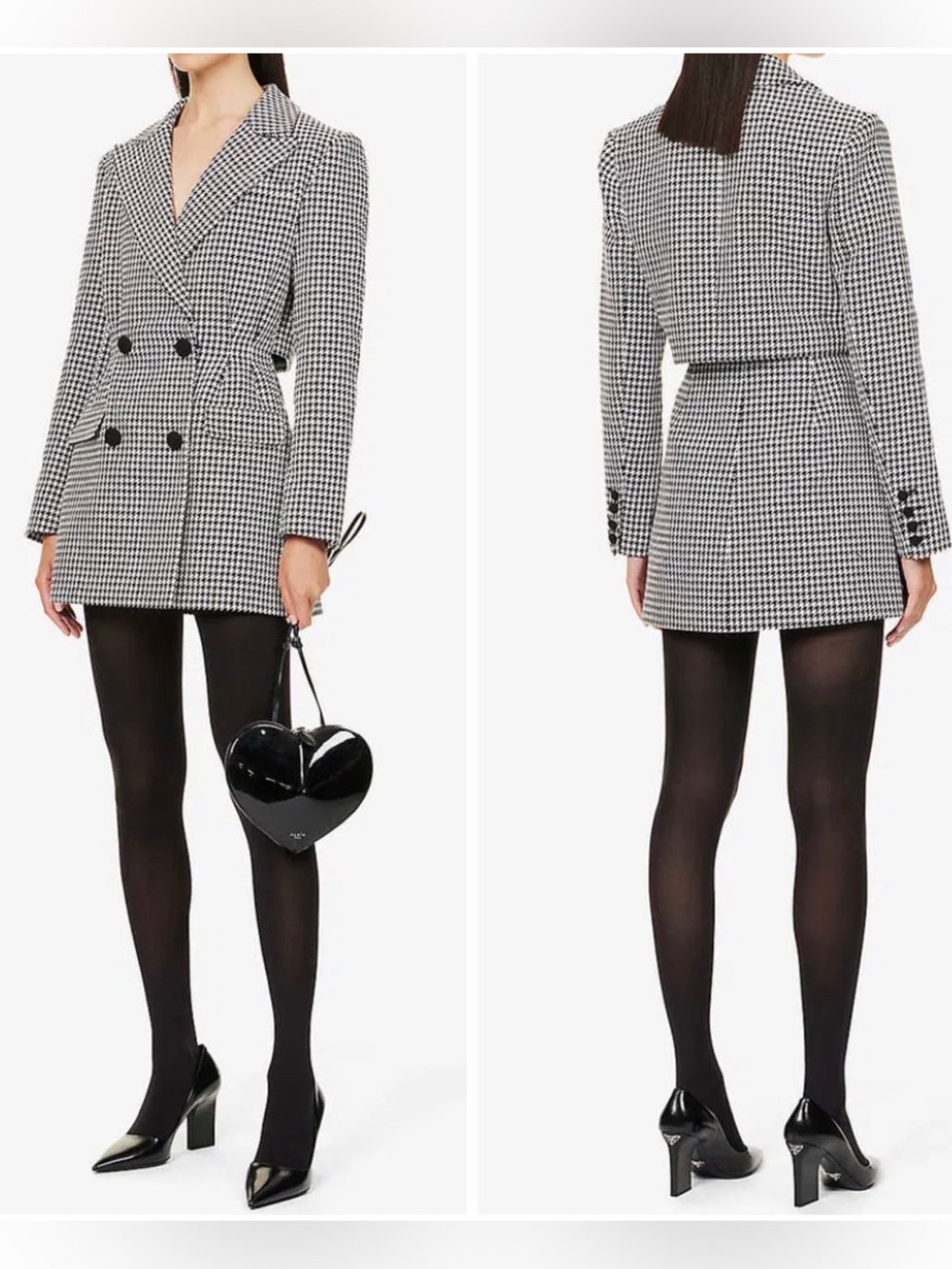 Self-Portrait NWT Houndstooth Mini Blazer Dress in Black and White, 4 US